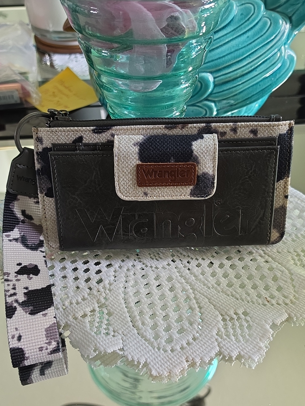 Wrangler Grey, Black and White Canvas Wristlet Wallet